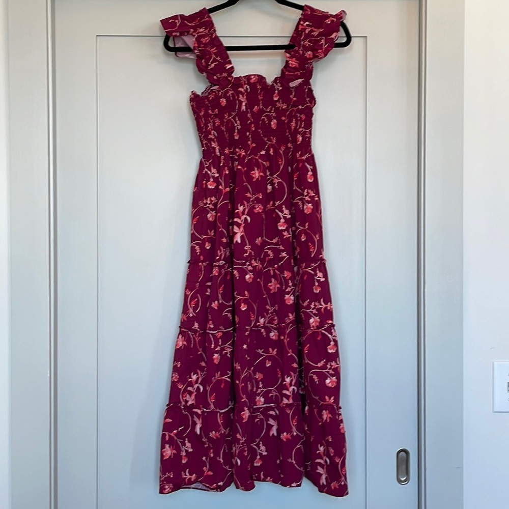 Hill House Ellie Nap dress in burgundy floral